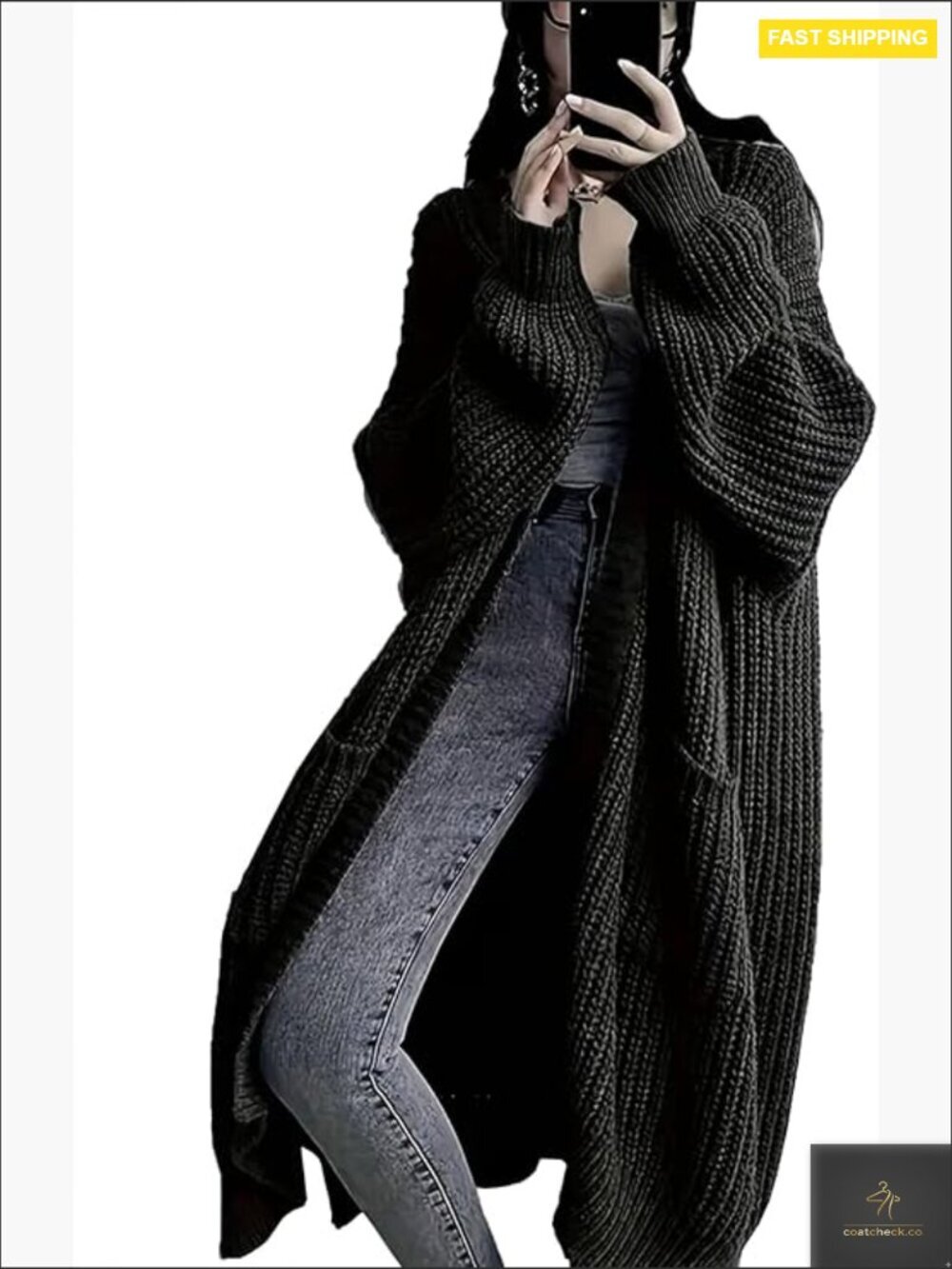 Oversized Chunky Knit Cardigan Sweater Long Open Front Duster Cozy Winter
